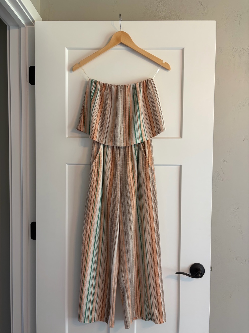 Bebop XS Striped Strapless Wide Leg Jumpsuit